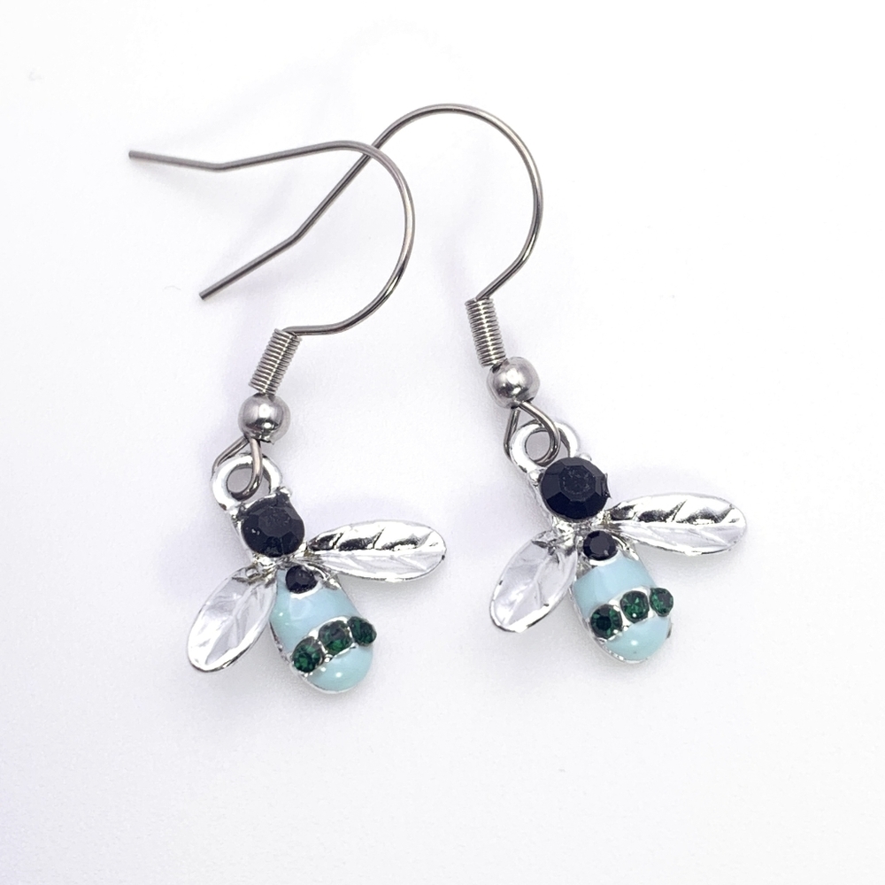 Stainless Steel Blue Bee Earrings